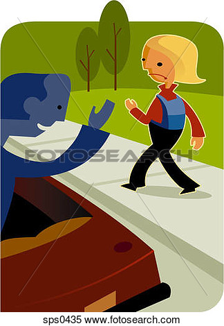Of A Little Girl Walking Away From A Stranger Sps0435   Search Clipart
