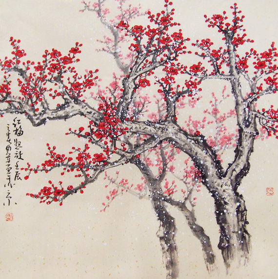     Painting Chinese Art Oriental Art Lovely Cherry Blossom Tree No 44