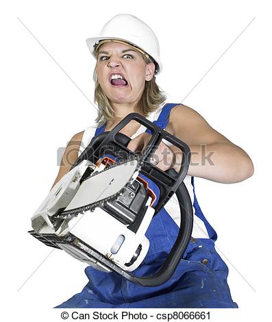 Stock Photography Of Weird Chain Saw Girl   Angry Girl Dressed In