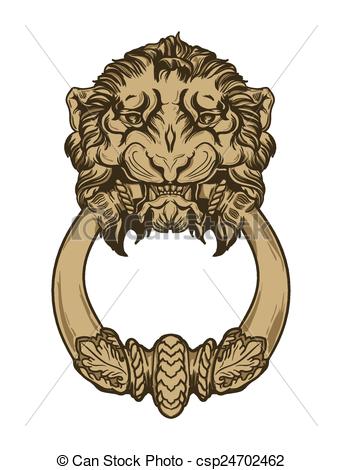Vector   Gold Lion Head Door Knocker  Hand Drawn Vector Illustration