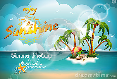 Vector Summer Holiday Design With Paradise Island On Blue Sea    