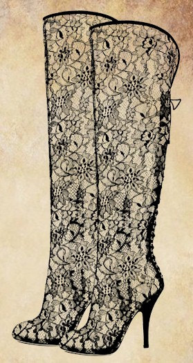 Victorian Black Floral Lace Boots Png Clip Art Graphics Printable