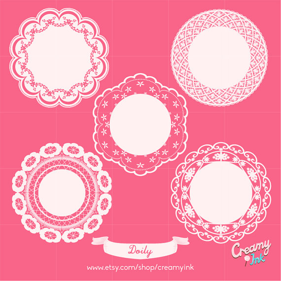 Victorian Lace Doily Digital Vector Clip Art   Lacy Round Paper    