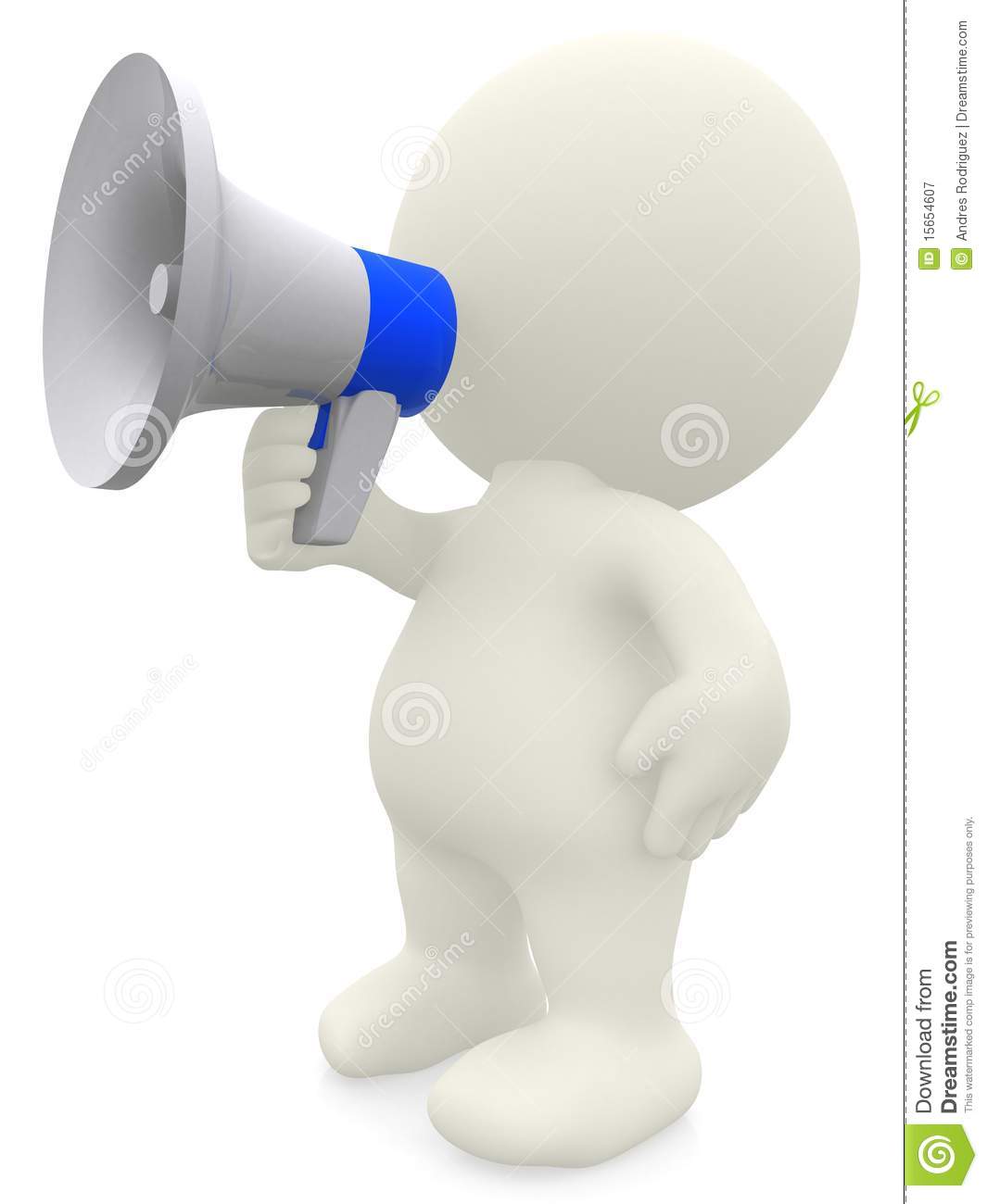 3d Man Shouting Through A Megaphone   Isolated Over A White Background