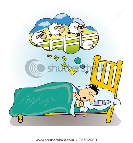 Asleep While Counting Sheep In This Vector Clip Art Illustration