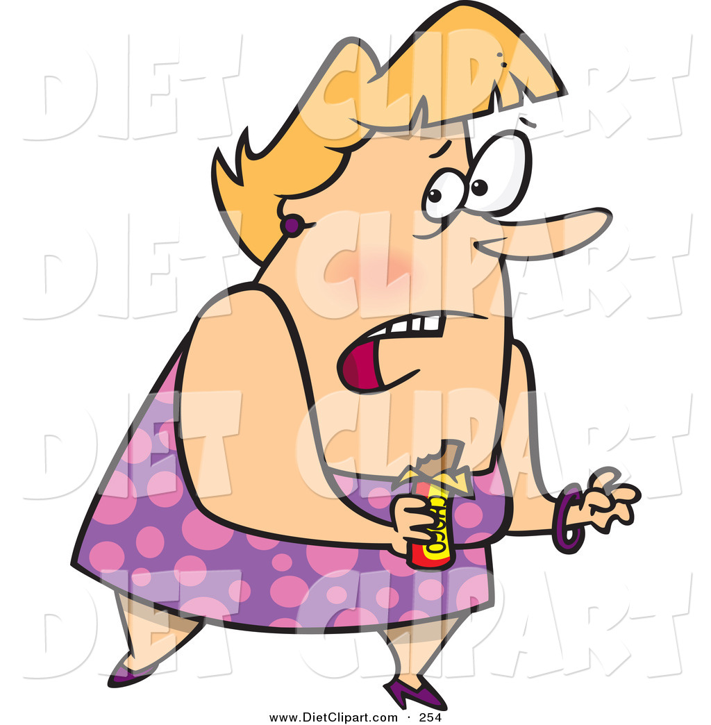     Clip Art Of A Cartoon Guilty Overweight Caucasian Woman Eating A Candy