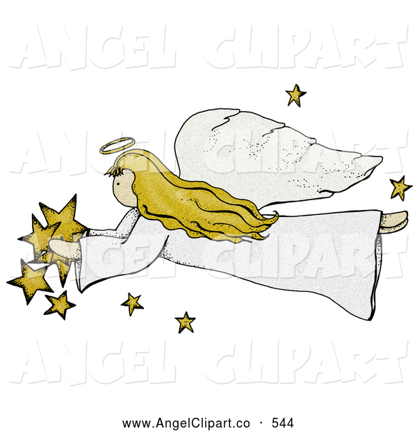 Clip Art Of A Folk Art Styled Angel With Stars Flying To The Left By