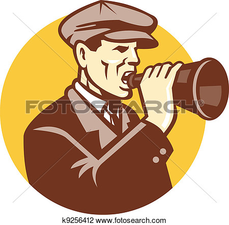 Clip Art Of Man Shouting With Vintage Bullhorn Retro K9256412   Search