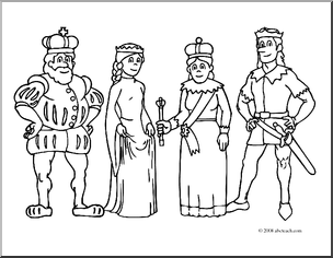 Clip Art  Royal Family  Coloring Page    Preview 1