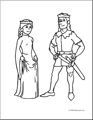 Clip Art  Royal Family  Princess And Prince  Coloring Page    Preview