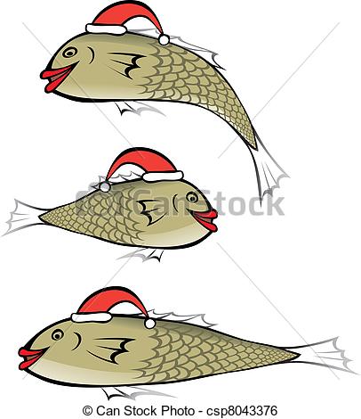Clip Art Vector Of Fish With Christmas Cap   Fish With Red Lips