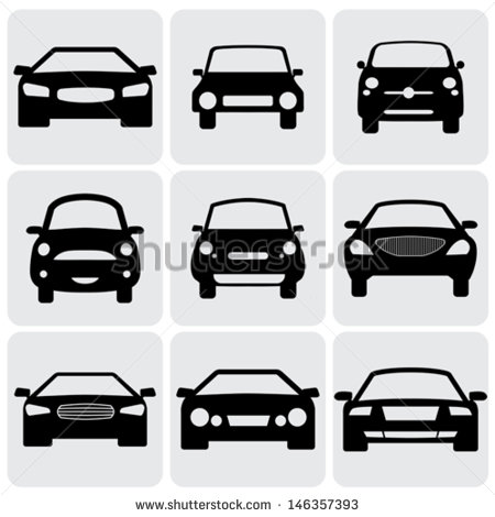 Compact And Luxury Passenger Car Icons   Signs   Front View  Vector