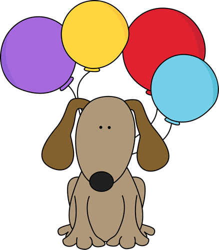 Dog With Balloons Clip Art Image   Cute Brown Dog With Purple Yellow