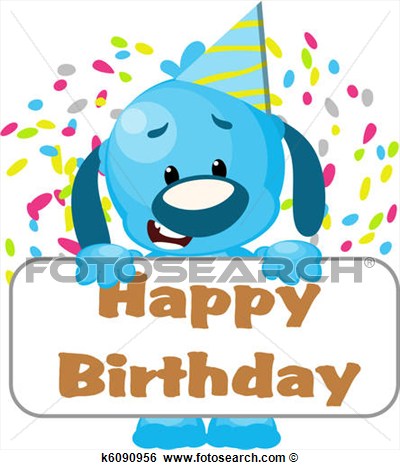 Dog With Birthday Sign K6090956   Search Clip Art Drawings Fine Art