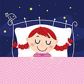     Dreaming Girl In Bed With Sky In The Background   Clipart Graphic
