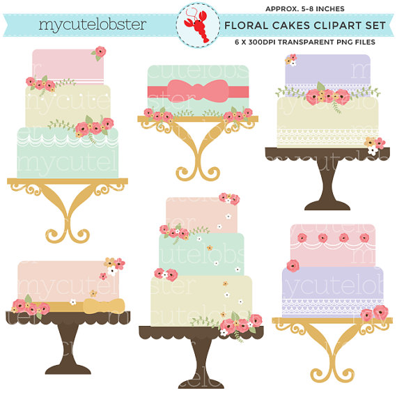 Floral Cakes Clipart Set   Clip Art Set Of Cakes Vintage Cakes