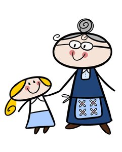 Grandma And Granddaughter  Colorful Cartoon Illustration Of A Happy