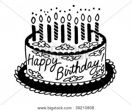 Happy Birthday Cake   Retro Clipart Illustration Stock Vector   Stock