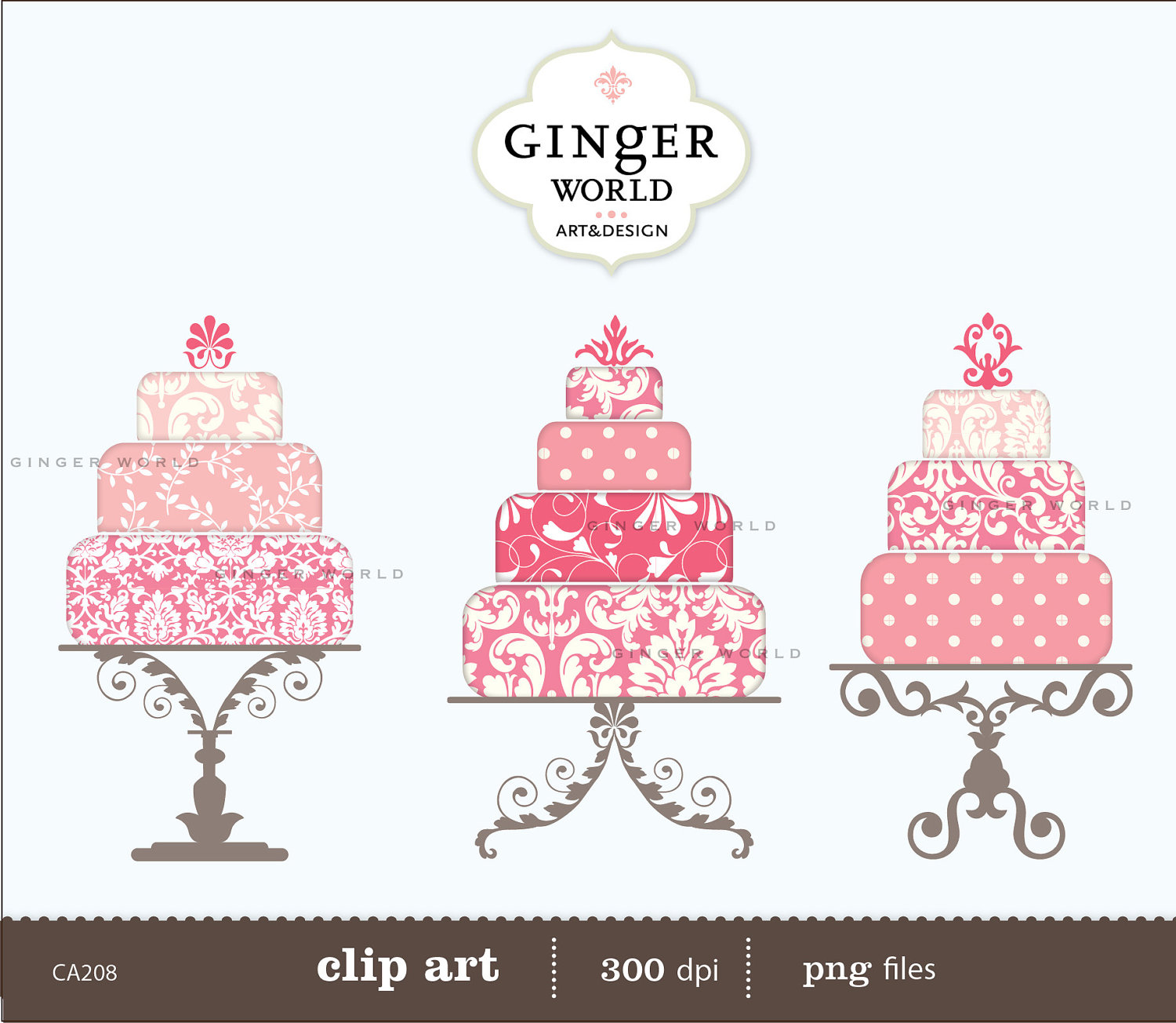 Pink Wedding Cake Clip Art Digital Illustration By Gingerworld