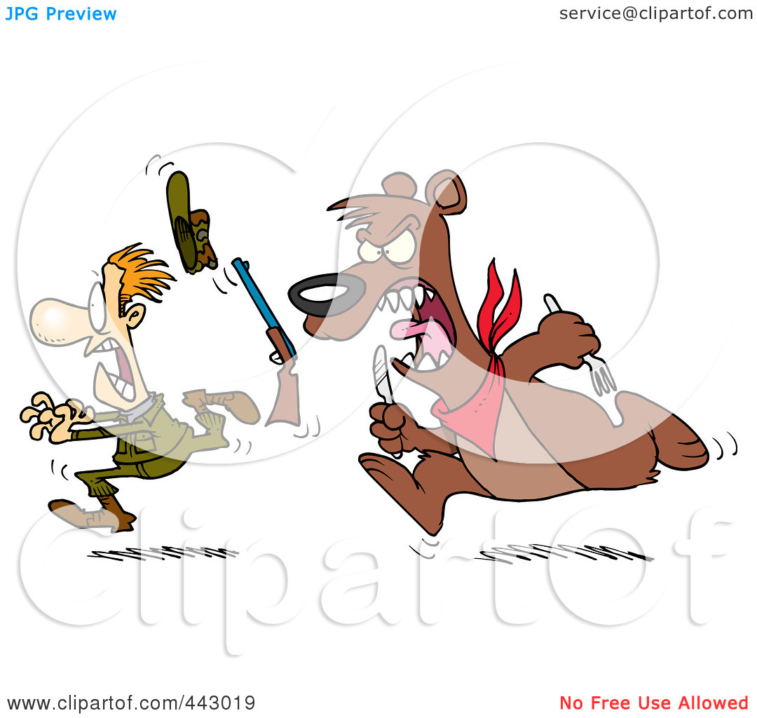 Rf  Clip Art Illustration Of A Cartoon Hungry Bear Chasing A Hunter