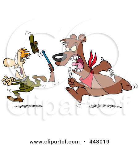 Rf  Clip Art Illustration Of A Cartoon Hungry Bear Chasing A Hunter