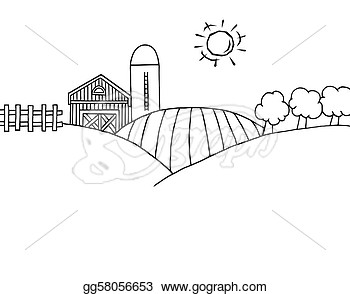 Rolling Hills A Farm And Silo On Farm Land  Stock Clip Art Gg58056653
