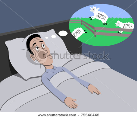 Sheep After Sheep While Lying In Bed In This Clipart Illustration