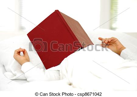 Stock Photo   Kid Reading Book In Bed Falling Asleep   Stock Image