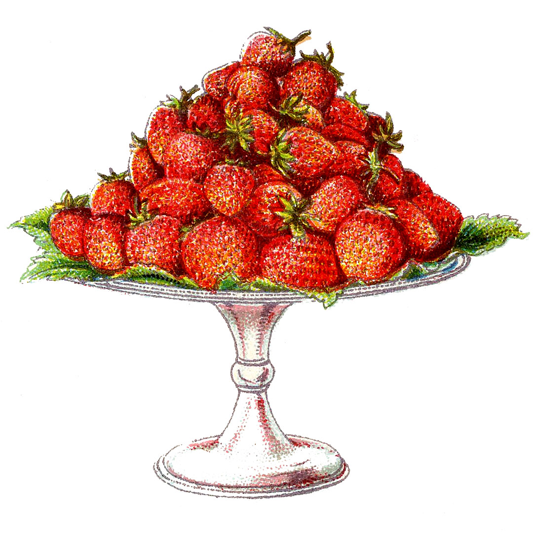 Vintage Clip Art   Strawberries On A Cake Plate   The Graphics Fairy