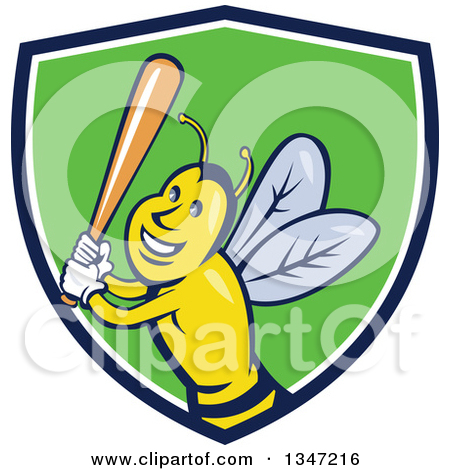 Cartoon Bee Baseball Player Sports Mascot Batting In A Blue White And    