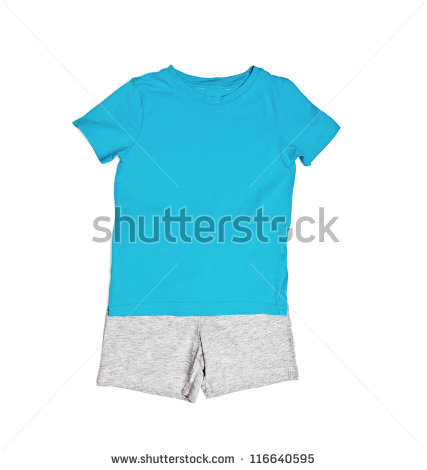 Children S Wear   Blue T Shirt And Shorts Isolated Over White