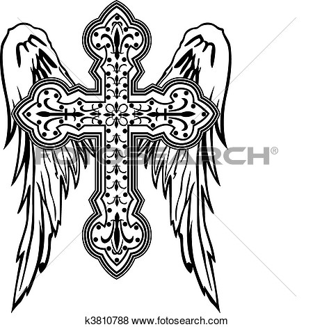 Clip Art   Cross With Wing Tribal Design  Fotosearch   Search Clipart