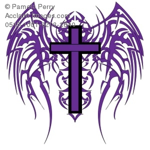 Clip Art Illustration Of A Gothic Cross With Wings   Acclaim Stock