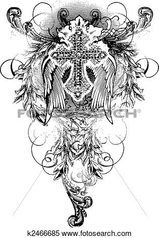 Clipart   Cross Wing With Scroll Ornate  Fotosearch   Search Clip Art