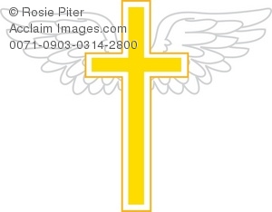Clipart Illustration Of A Golden Cross With Wings   Acclaim Stock