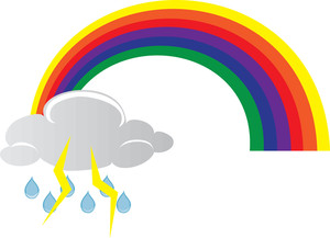 Clipart Image   Clip Art Illustration Of A Rainbow With A Cloud Rain