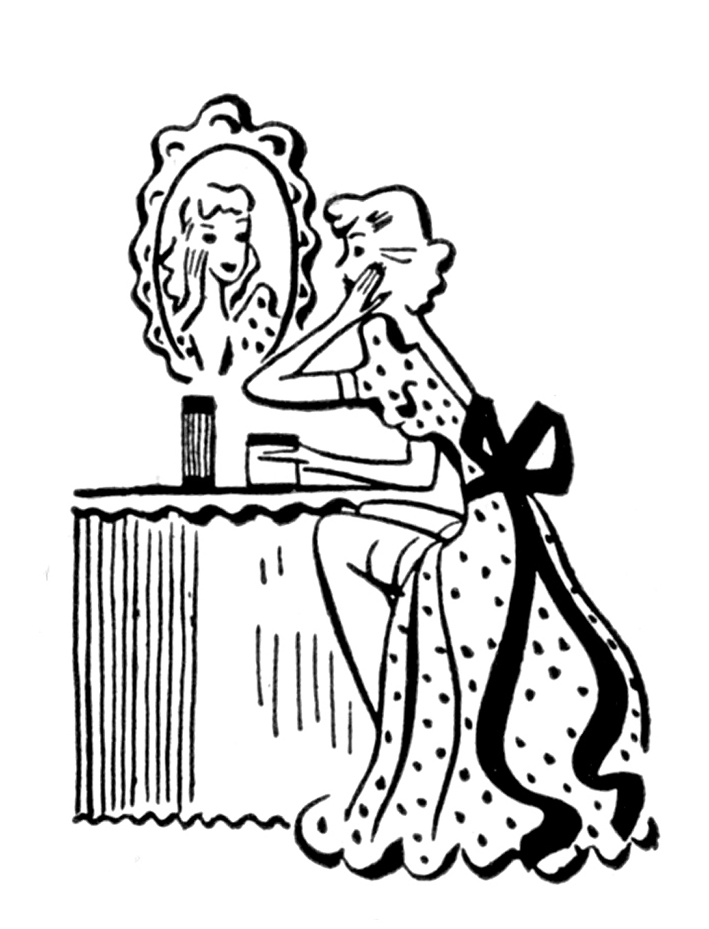 Clipart Retro Black And White Woman Reading Under A Hair Salon Dryer
