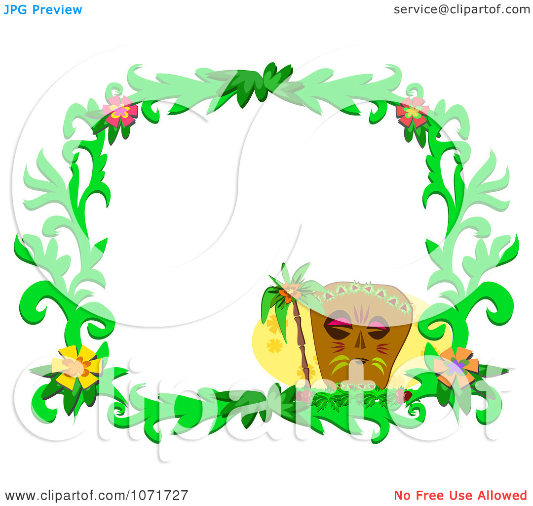 Clipart Tiki Hibiscus Flower And Palm Tree Frame   Royalty Free Vector    