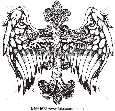 Clipart   Tribal Cross With Wing  Fotosearch   Search Clip Art