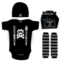 Gift Outfit Set Shower Birthday Skulls Guitar Shirt Metal Goth Onesie