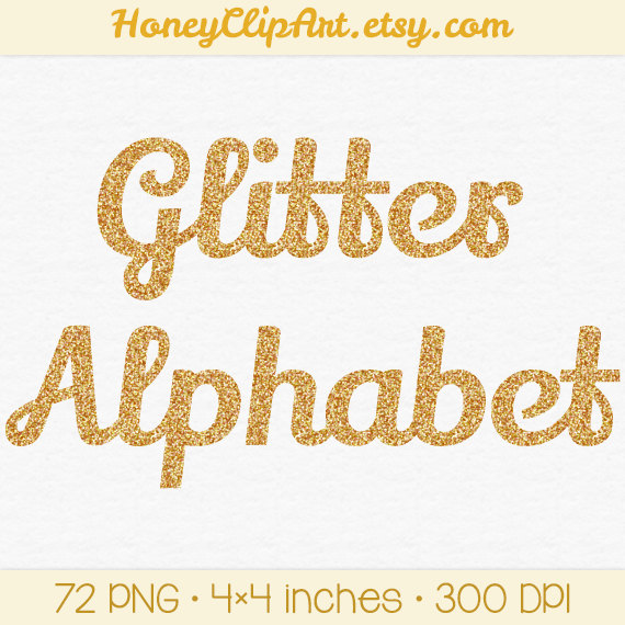 Gold Glitter Alphabet Clip Art Digital Glitter Letters Cursive
