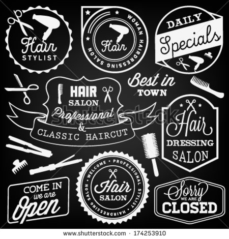 Hairdressing Badges And Labels In Vintage Style  Vector Design