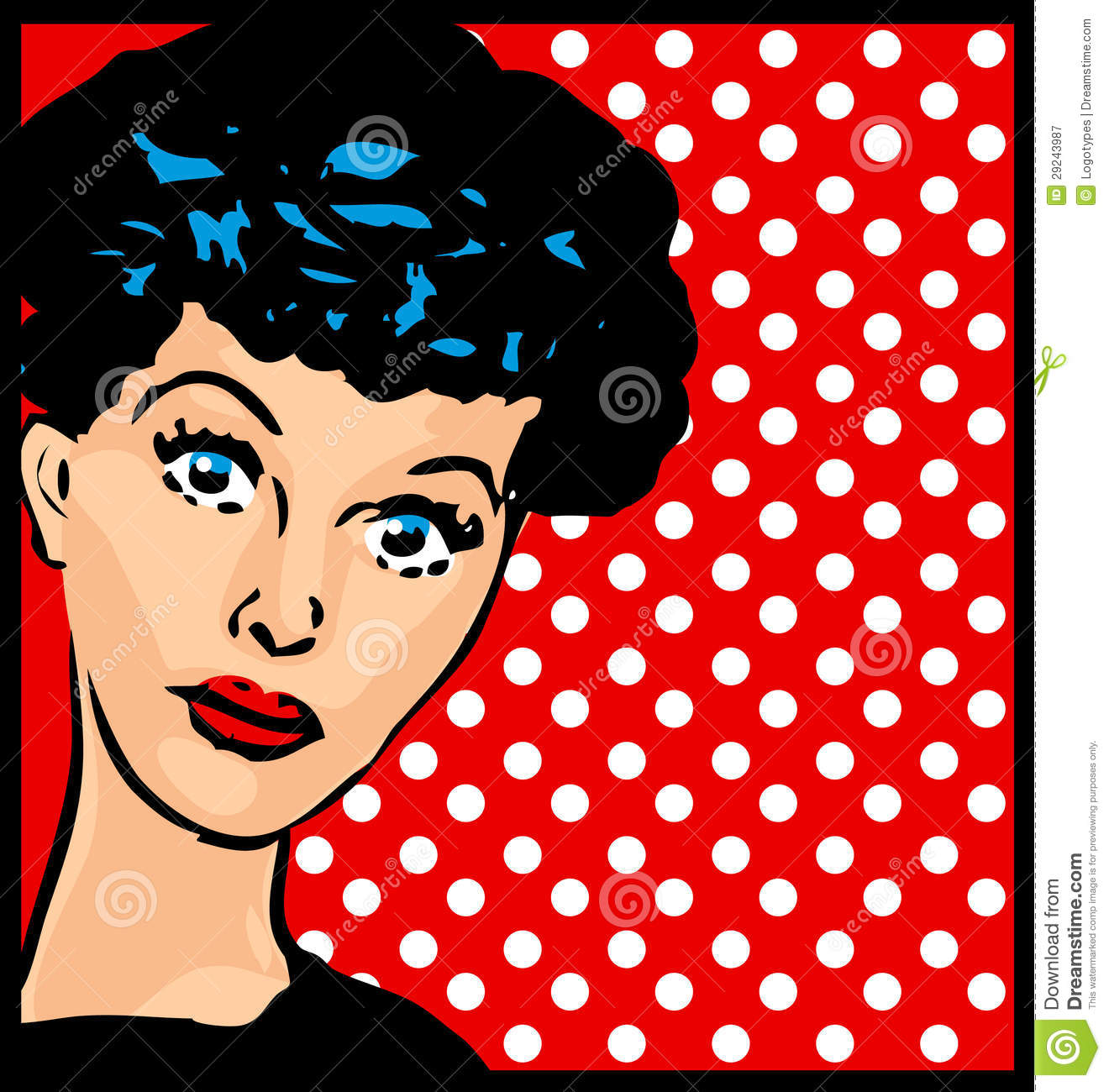 Who Is It  Retro Woman Face Vintage Clipart With Dot Background Girl    