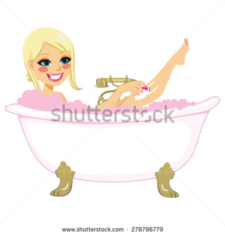 Young Blonde Woman Shaving Her Leg On Vintage Bathtub   Stock Vector