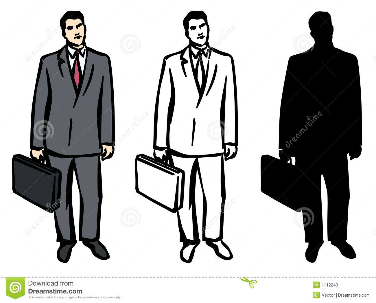 An Illustration Of A Man With Briefcase Black   White Image And