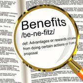 Benefits Definition Magnifier Showing Bonus Perks Or Rewards   Clipart