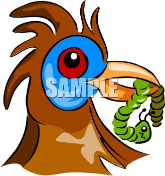 Chicken With A Worm In It S Beak   Royalty Free Clip Art Illustration