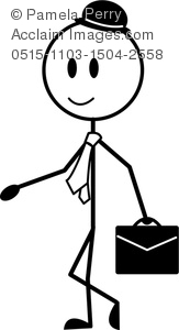 Clip Art Image Of A Stick Figure Businessman Carrying A Briefcase    
