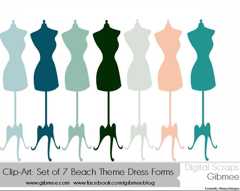 Clip Art  Set Of 7 Blue Beach Theme Dress Forms By Gibmee On