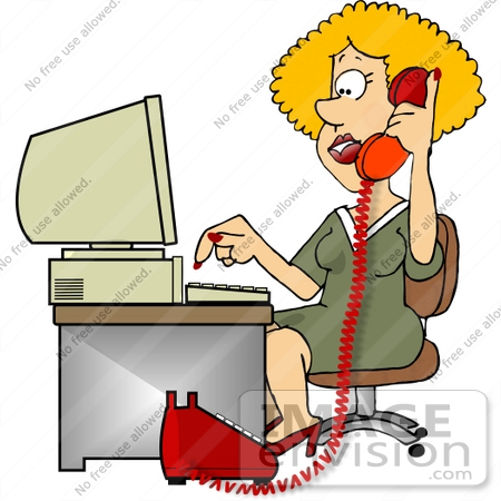 Clipart 13372 Middle Aged Blond Secretary Woman At A Desk Clipart
